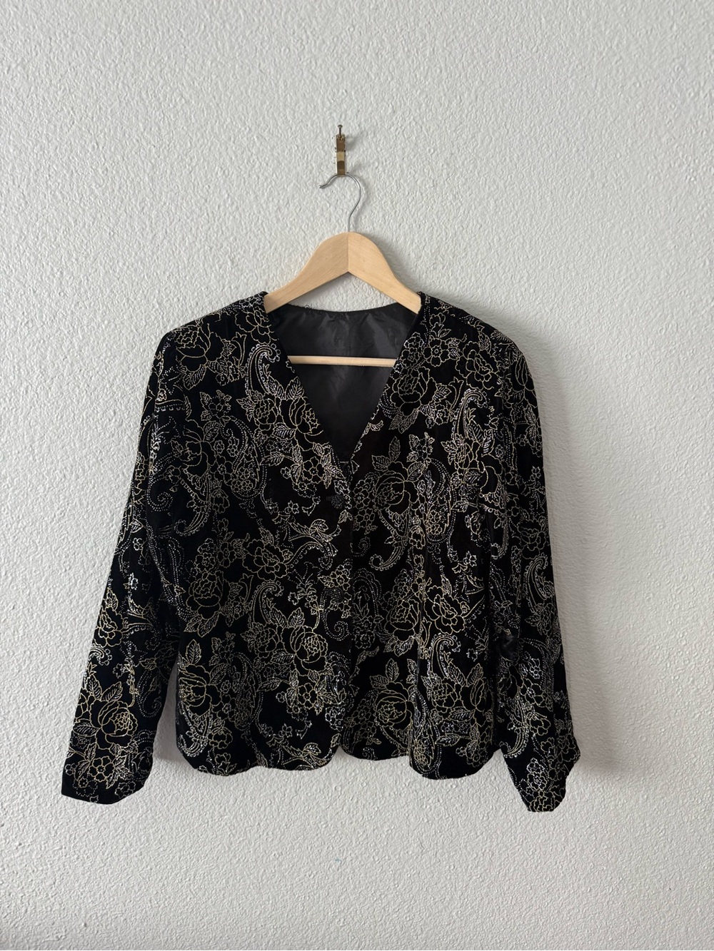 90s Vintage Dressy Velvet and Metallic Floral Embroidered Holiday Blazer